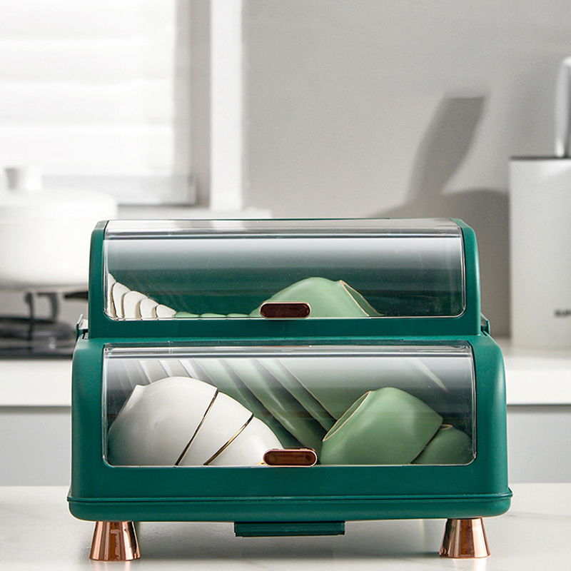 Kitchen Dish Drying Rack Drain Board With Lid Tableware Box Plate Bowl Dust Holder Cover Container Storage Kitchen Organizer