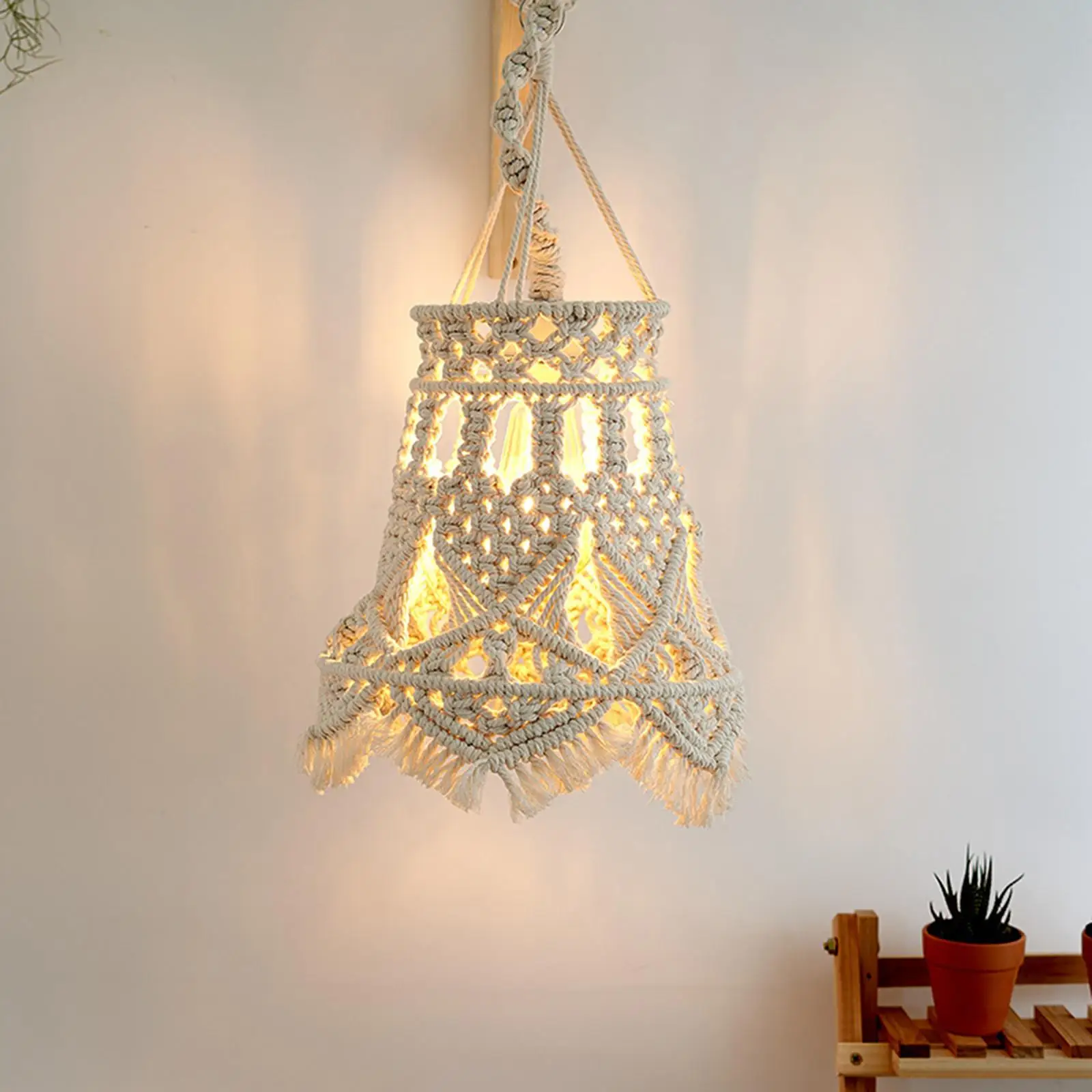 Macrame Tassel Lamp Shade Hand Woven Pendant Light Cover for Living Room