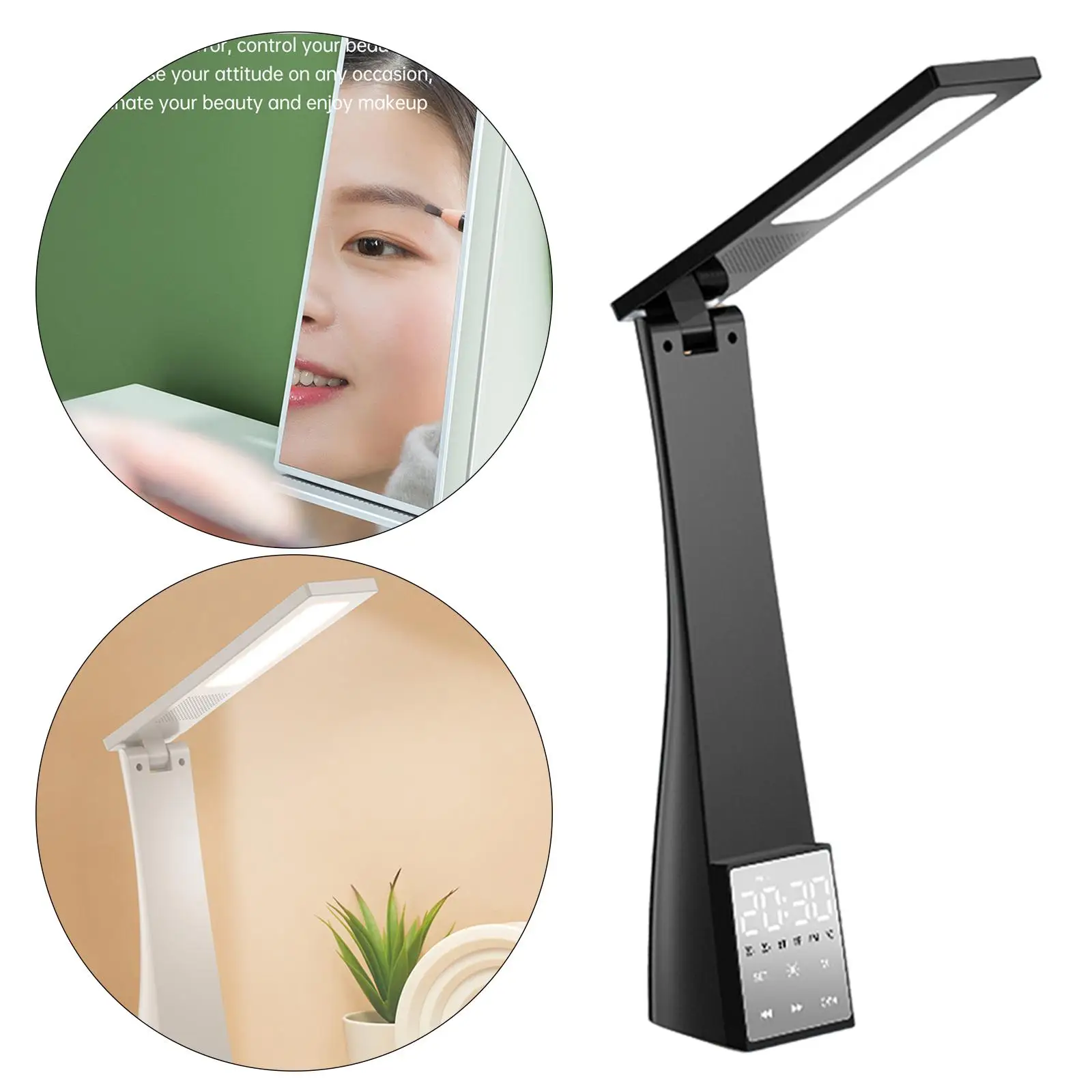 Rechargeable Wireless Desk Lamp with Speaker Alarm Clock Mobile Phone Holder Office