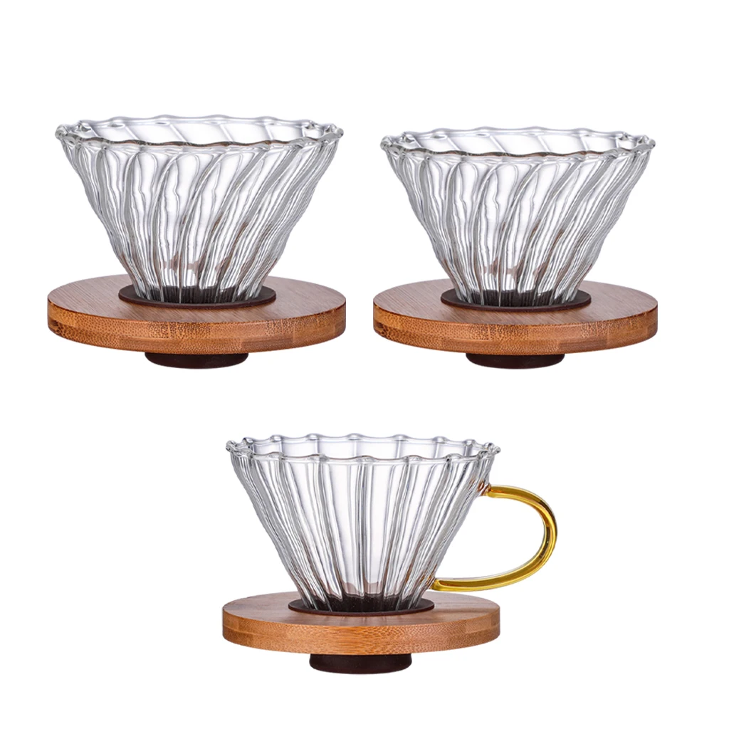 Reusable Transparent Glass Coffee Dripper Homemade Over Cone Coffee Leaky Cups with Wooden Pallet Cafe Home Coffee Fresh Filter