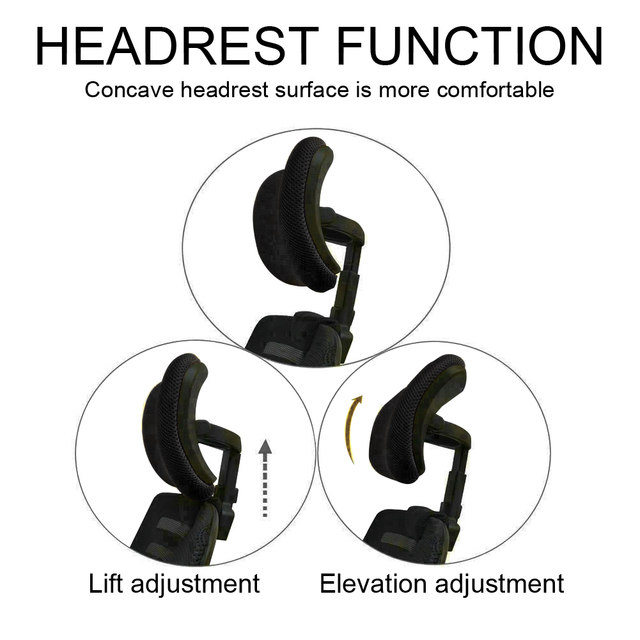 Tofficu Office Chair Headrest Attachment Head Support Cushion Upholstered  Adjustable Height Angle for Ergonomic Executive Chair，2.6cm Fixing Clip