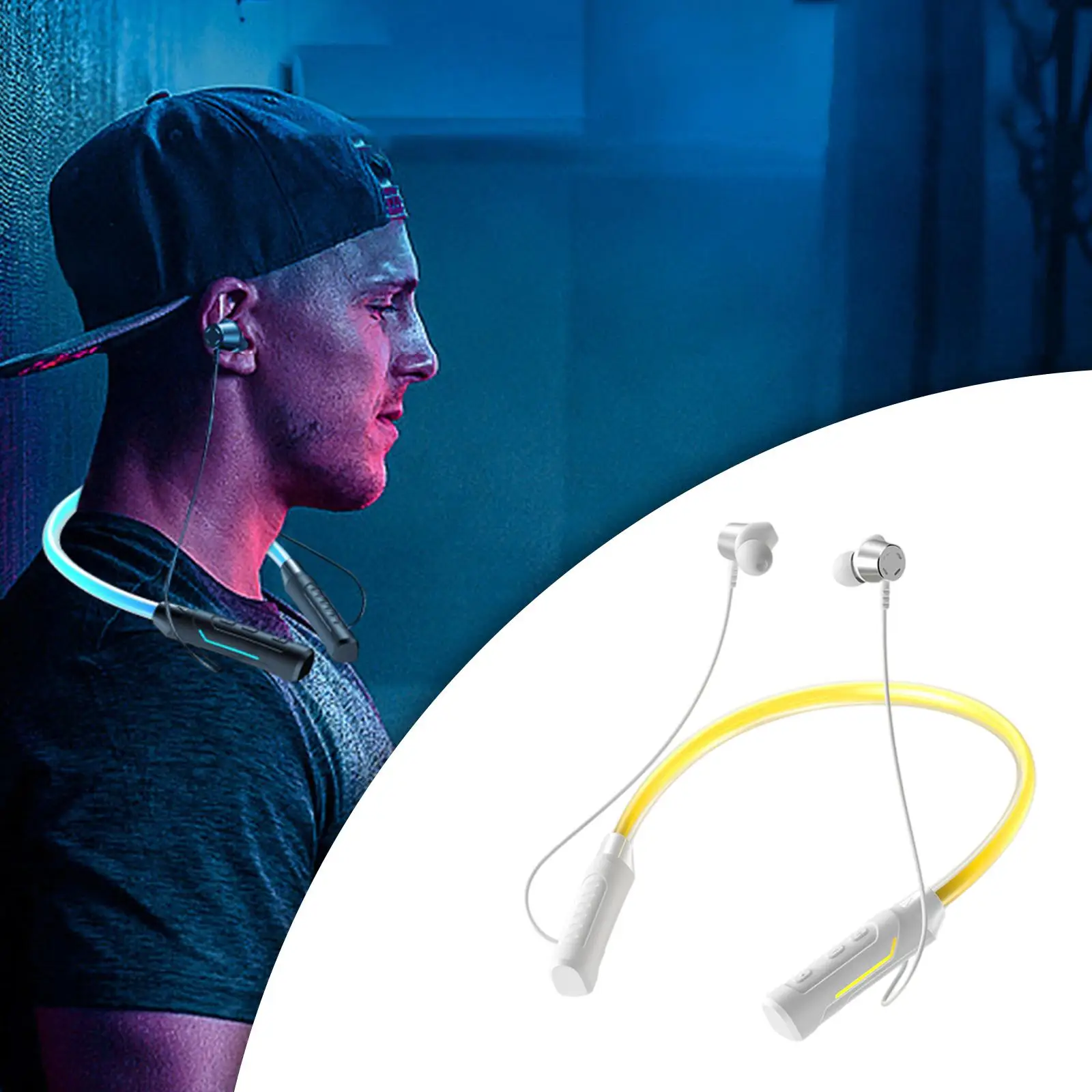  Headphones, Neckband Stereo Earphones RGB 00mAh Sports Headset Sports Earphone for Running Home Jogging Bicycling Driving