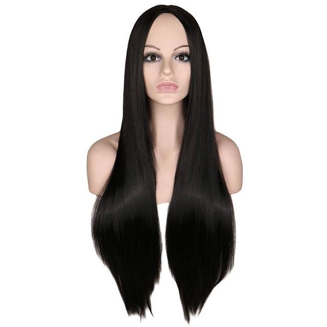 Morticia Addams 80cm 100cm lungo centro troncatura parrucca diritta nera  famiglia mercoledì freelparrucche per capelli Cosplay cappellino parrucca -  AliExpress