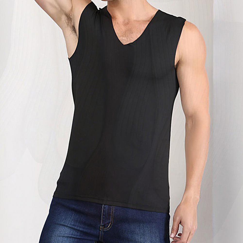 Men Vest Sleeveless V-Neck Quick Dry Ice Silk Vest T-Shirts Tank Top for Daily Wear