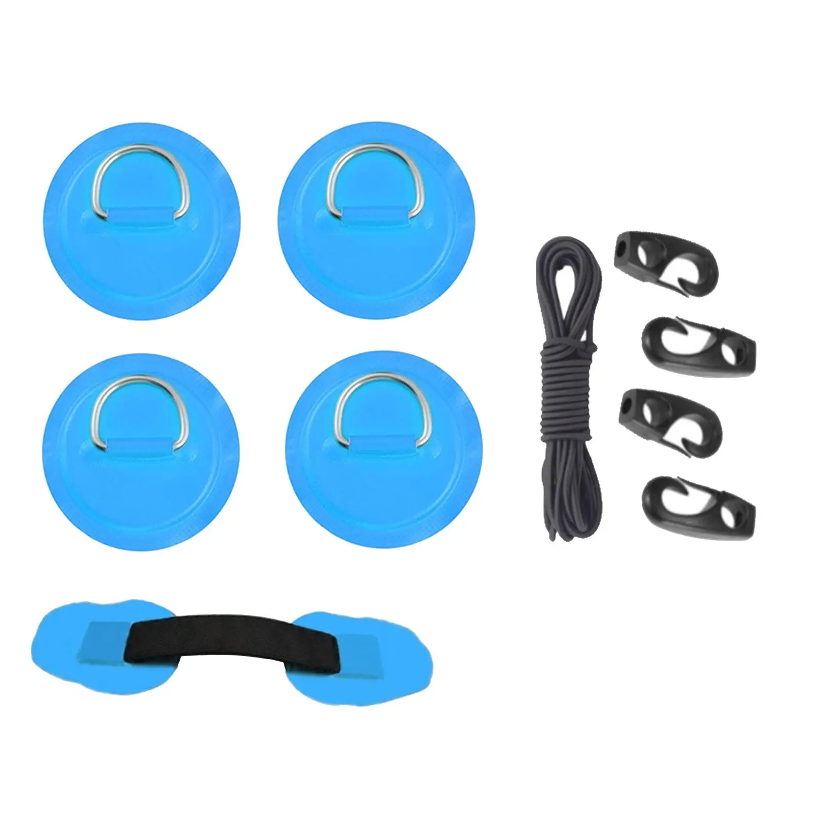 D Ring Pad Patch Kit PVC Stainless Steel Multifunctional Waterproof Elastic Rubber Bungee Rope 8cm Patch Sturdy for Kayak Dinghy