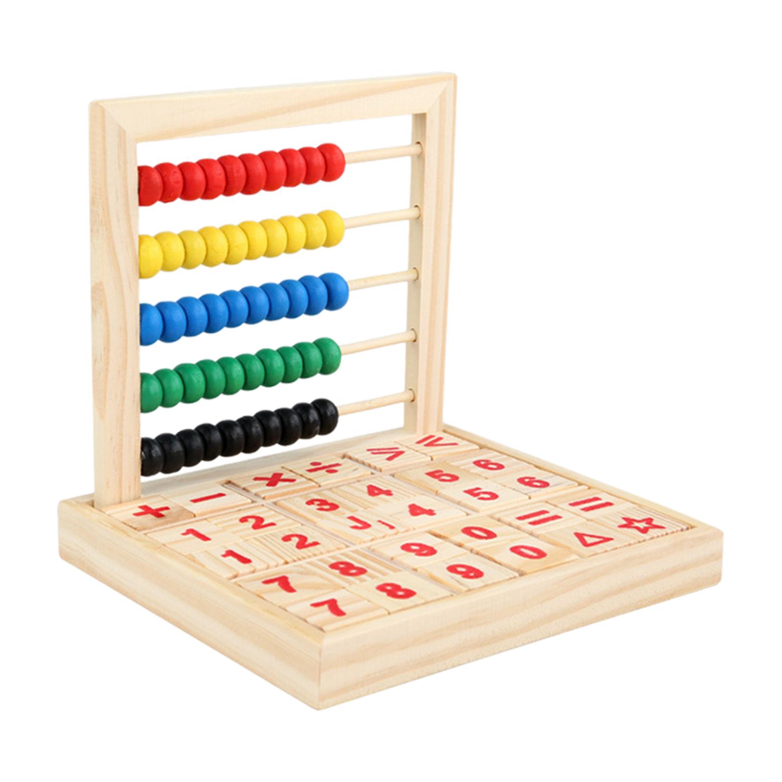 Wooden Frame Abacus with Building Blocks Gift Classic Number Alphabet Cards Math Educational Counting Toys for 4-6 Year Old