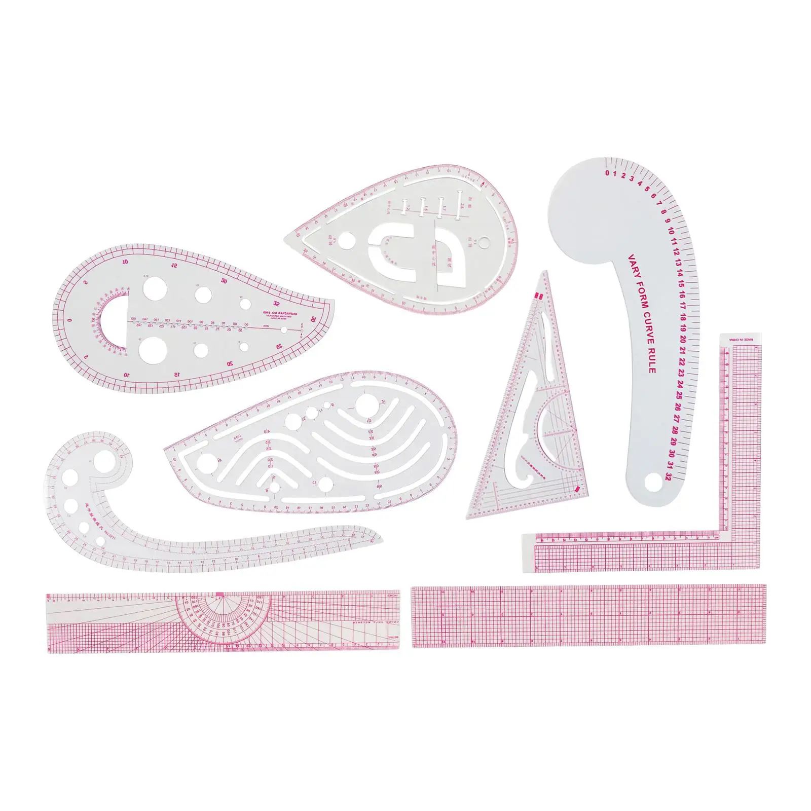 9Pcs Sewing French Curve Ruler Clothes Clear Sewing Ruler for Pattern Maker