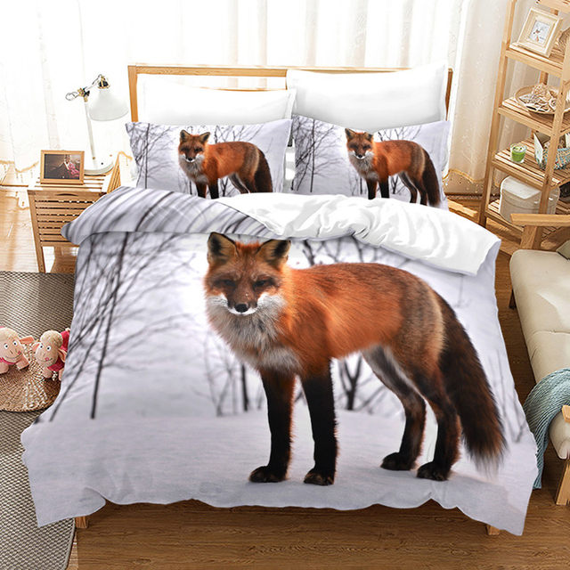 Kids Fox Duvet Cover Twin Size Microfiber Wild Animal Bedding Set