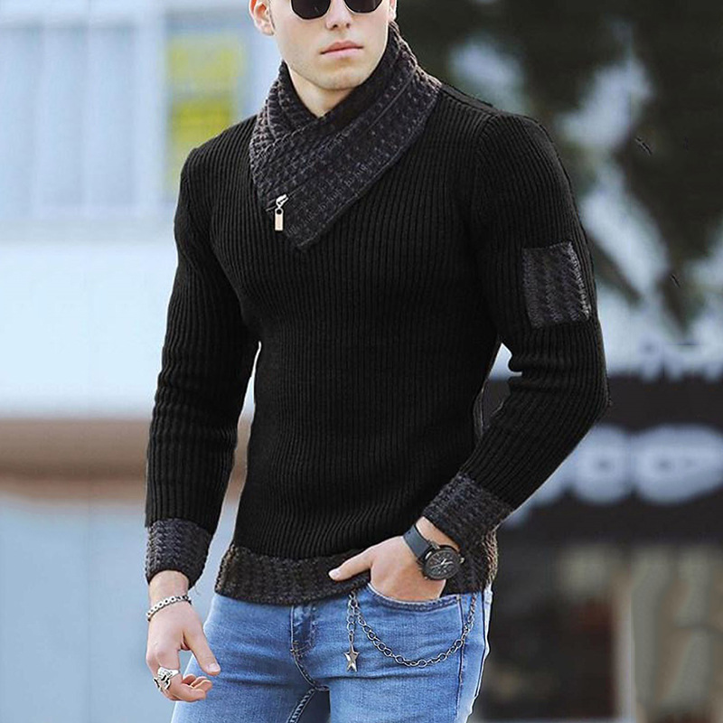 Pulover bărbați 2023 toamnă/iarnă guler înalt mânecă lungă croială slim fit tricotată top pulover mare pentru bărbați584_voghion.com