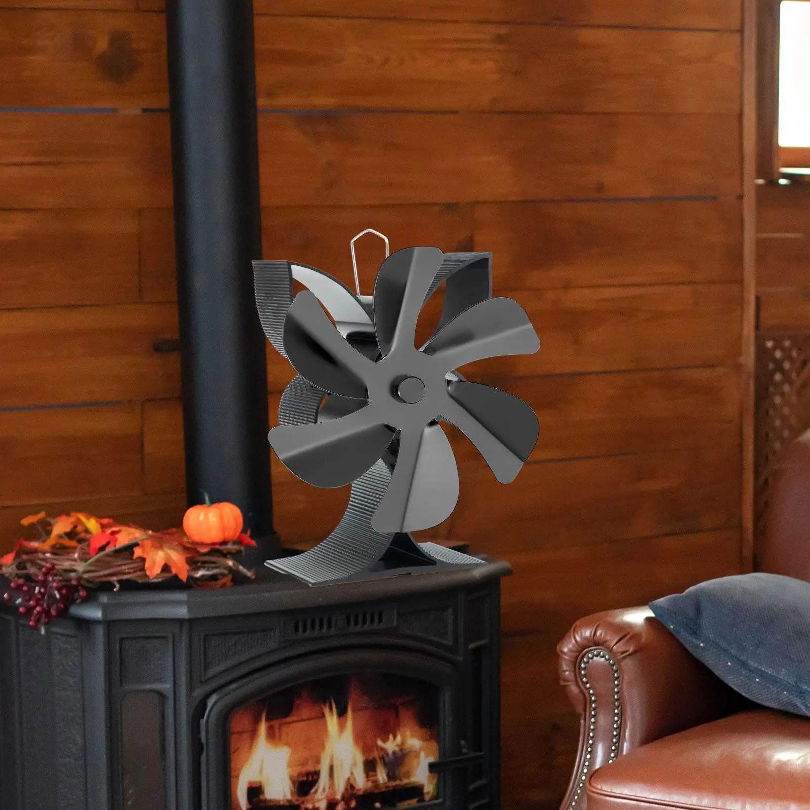 Wood Burning Fan Fireplace Stove Fan 6 Blade Energy Saving Versatile Lightweight Working Temperature 50-350°C Low Noise Aluminum