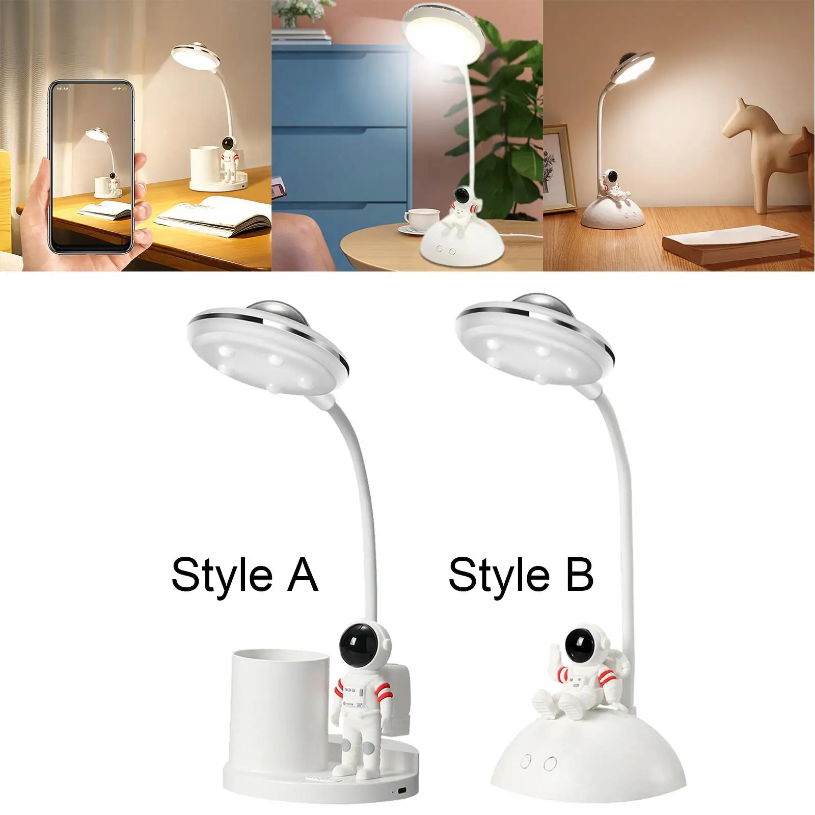 Astronaut Decoration Desk Lamp Multipurpose USB Charging Dimmable Night Light Bendable Table Lamp for Bedside Desk Office Desk