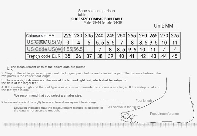 45 size chart