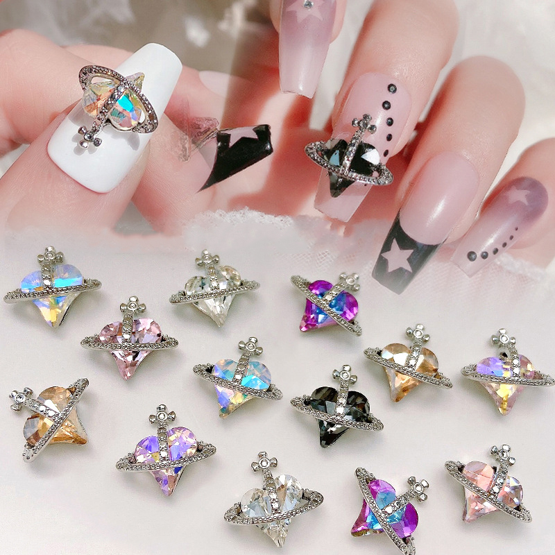 Best of 10 Pcs Luxury Nail Art Alloy Planet Gem Rhinestone Nails Shiny Multi-color Planet Cross Nail Charm DIY Nail Art Decoration Reviews & Tips - Image 2