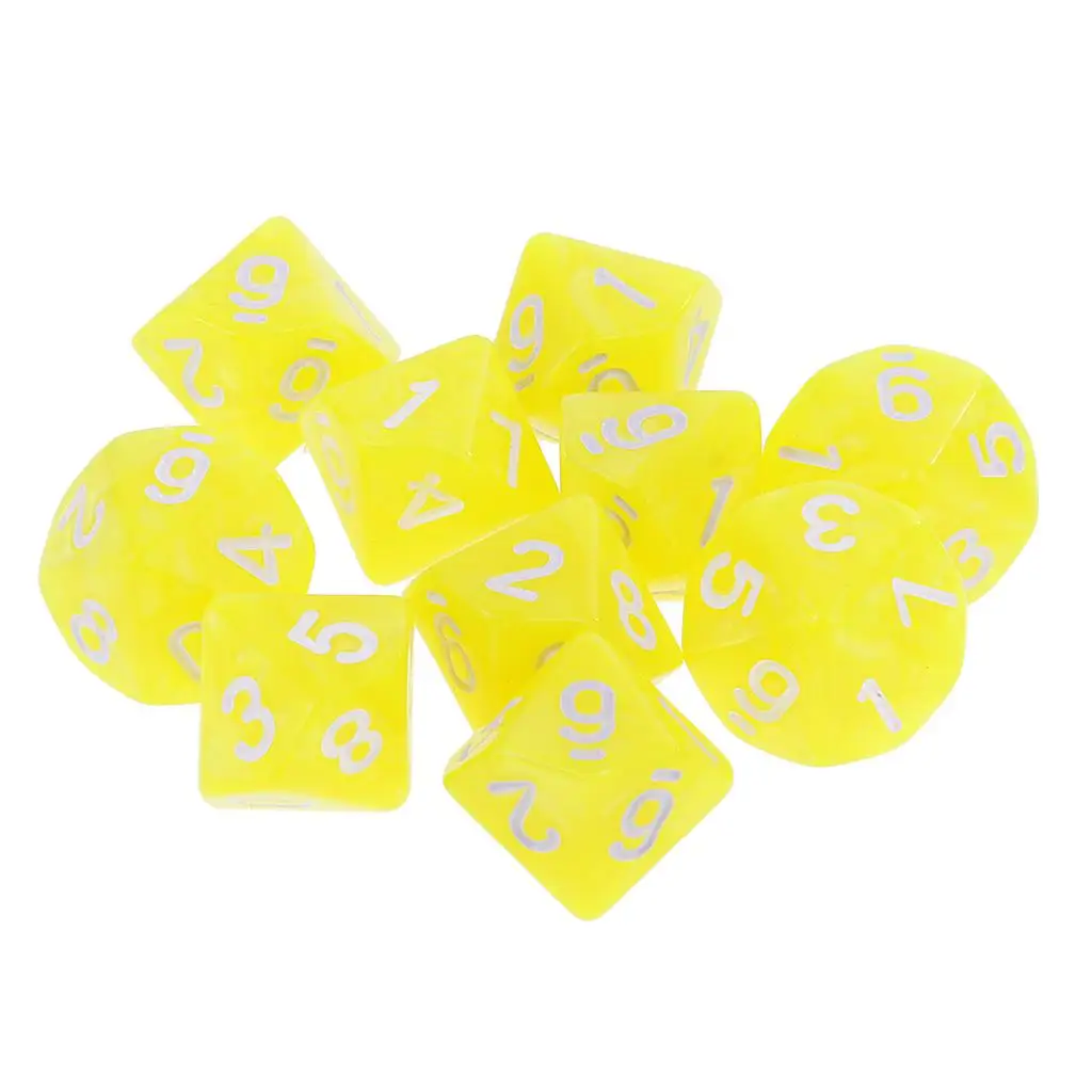 10 Sided Plastic Polyhedral Dice Set Bulk Numeral Dices Table Board Game Accessories for Dungeons & Dragons, Pack of 10