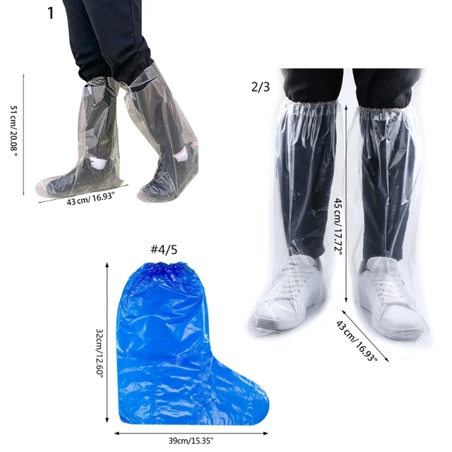 Fundas desechables azules para zapatos de lluvia y botas, cubierta de  plástico larga para zapatos, transparente, impermeable, antideslizante,  para