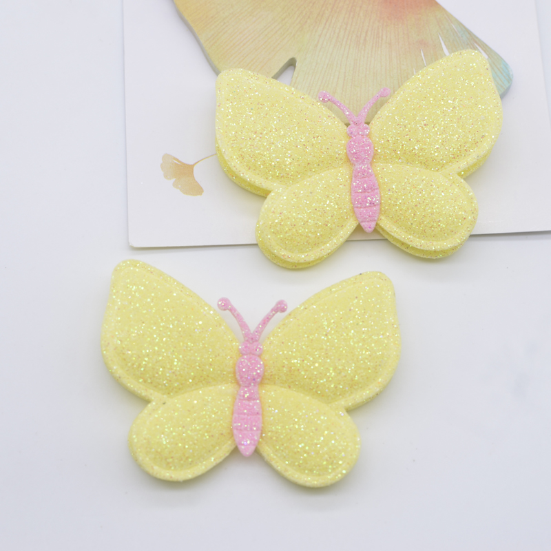 12 Stücke 60*45mm Glitter Leder Doppel Schmetterling Applikationen für DIY Kleidung Hut Schuhe Nähen Patches Kopfbedeckung Haarspangen Bogen Dekor – Detail 5