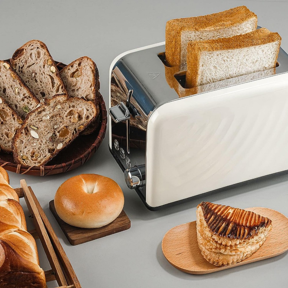 Title 3, Toaster 2 Slice,Retro Cream White Stainless Ste...