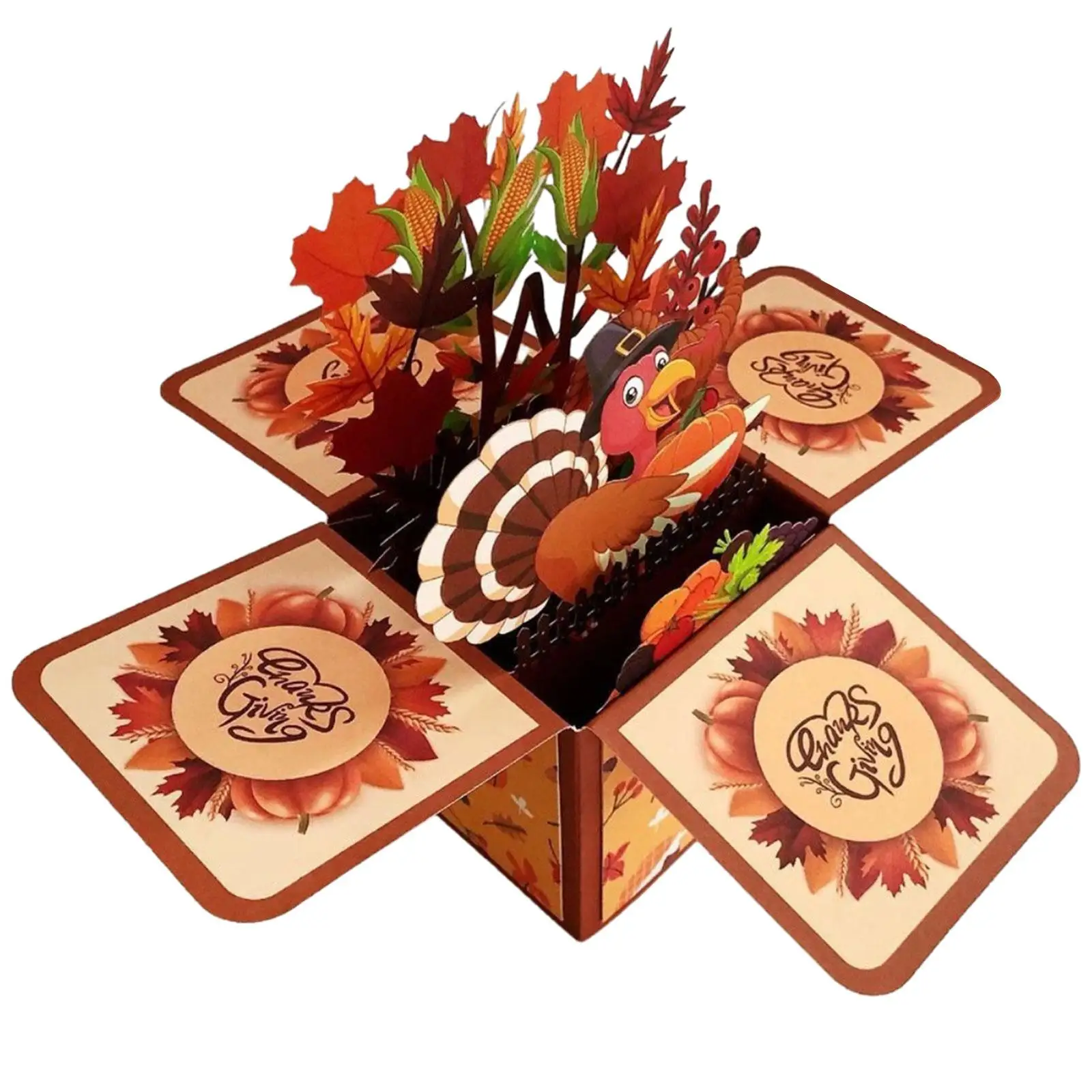 Thanksgiving Day Popup Card Thank You Autumn Harvest Decorative with Note Card and Envelope 3D Turkey Thanksgiving Card Present