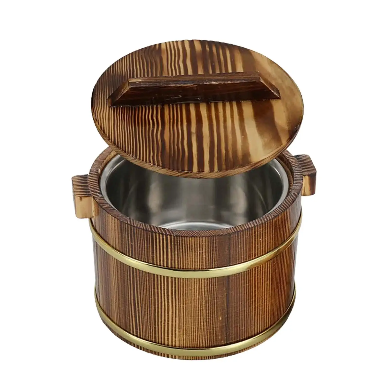 Wooden Rice Bucket Reusable Practical Rice Mixing Tub with Lid for Cooking