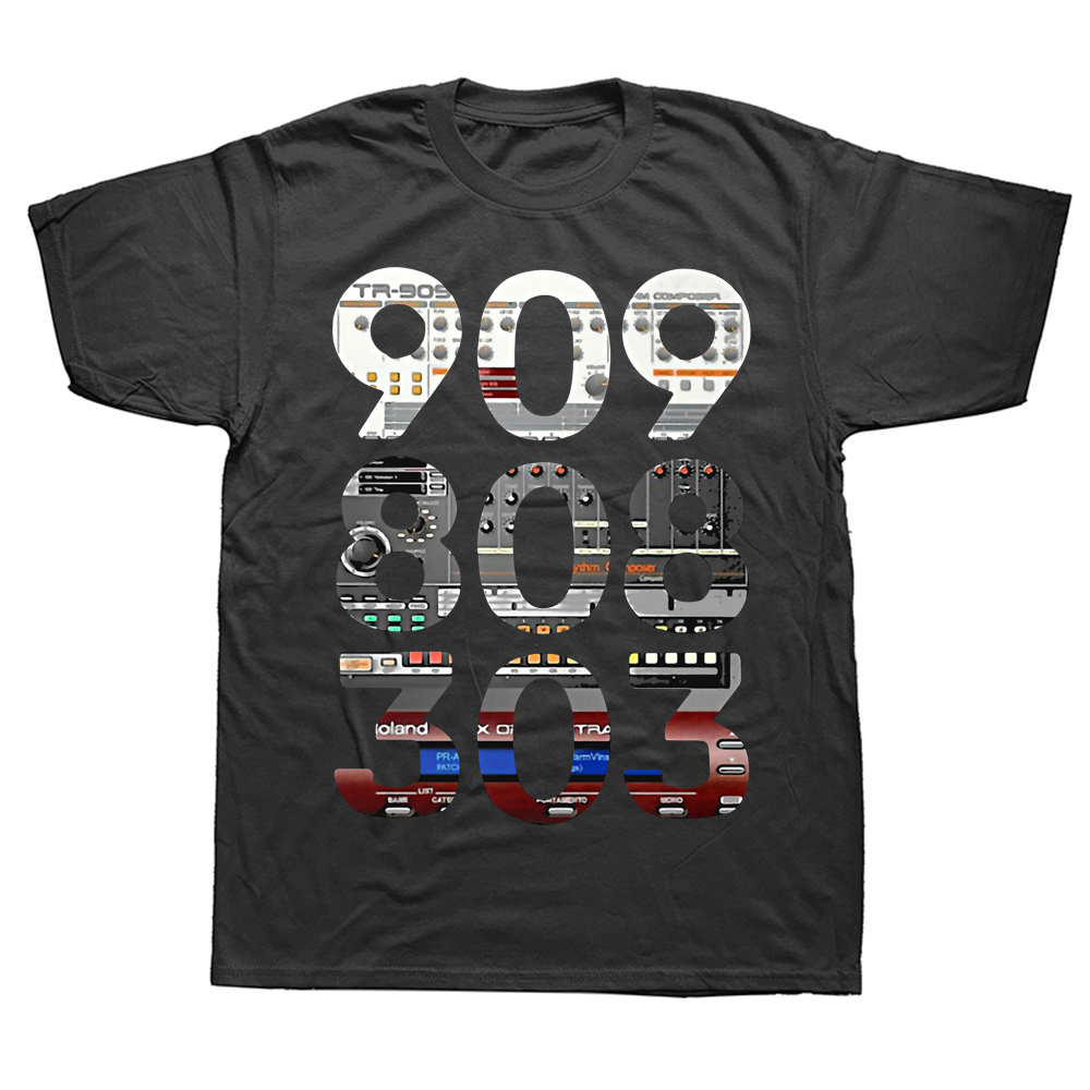 Lustige Synthesizer 909 808 303 Trommel T Shirts Sommer Grafik Baumwolle Streetwear Kurzarm Geburtstag Geschenke T-shirt Herren Kleidung – Detail 2