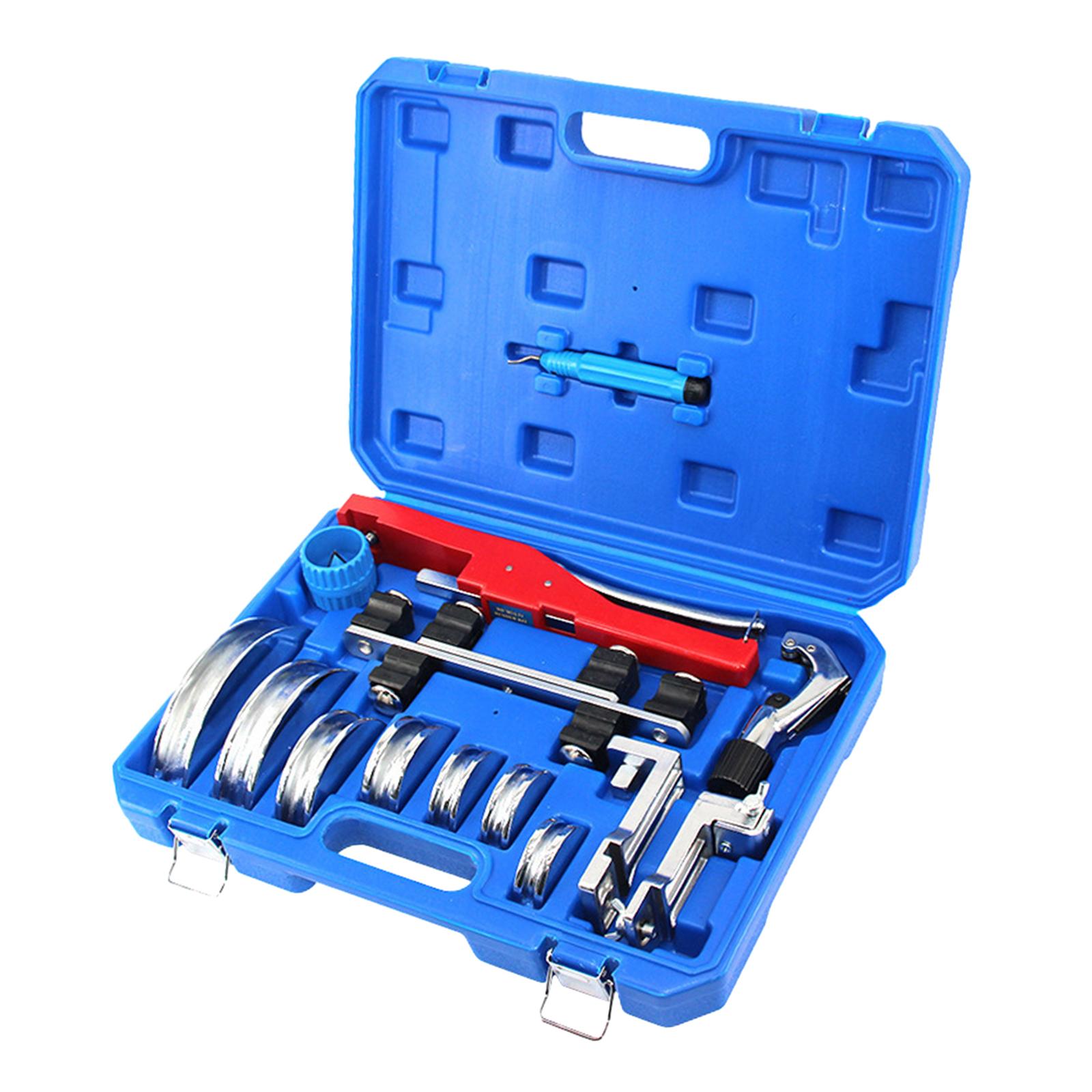 Copper Aluminum Tube Bender Ratcheting Pipe Tubing Bender Bender 7 Heads 6-22mm Blue Carrying Box for Refrigeration System