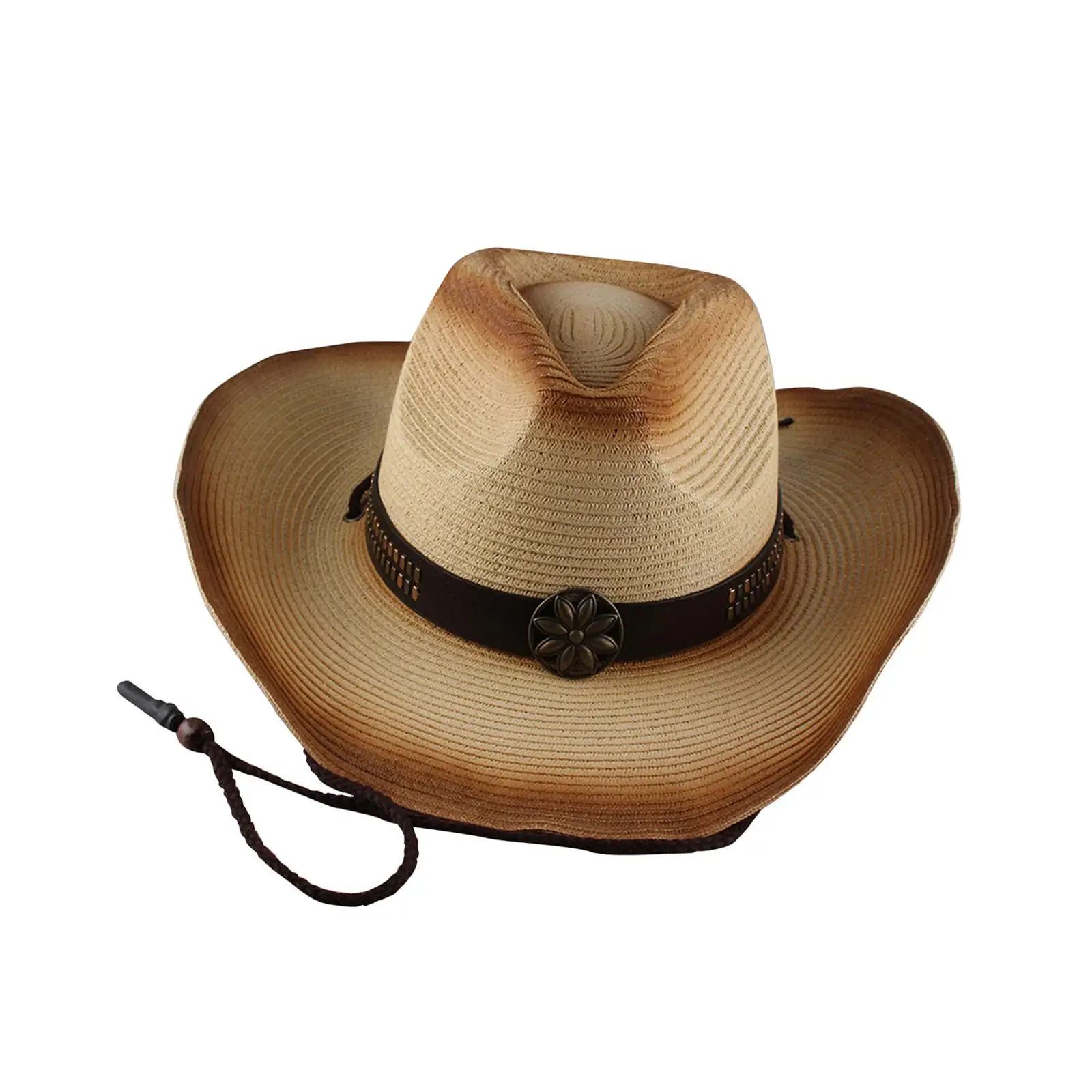 Women and Men Western Style Cow boy Hat Wide Brim Panama Cowgirl Hat with Lanyard with Buckle Sun Hat Fashionable for Travel