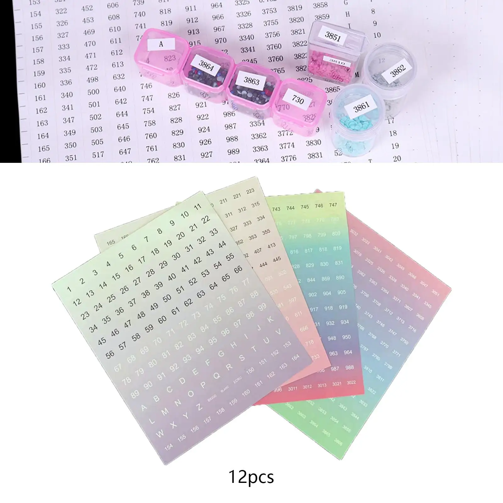 12Pcs Diamond Painting Colorful Stickers Art Embellishment Crafts Easy to Use DMC Floss Number Stickers for Embroidery Floss DIY