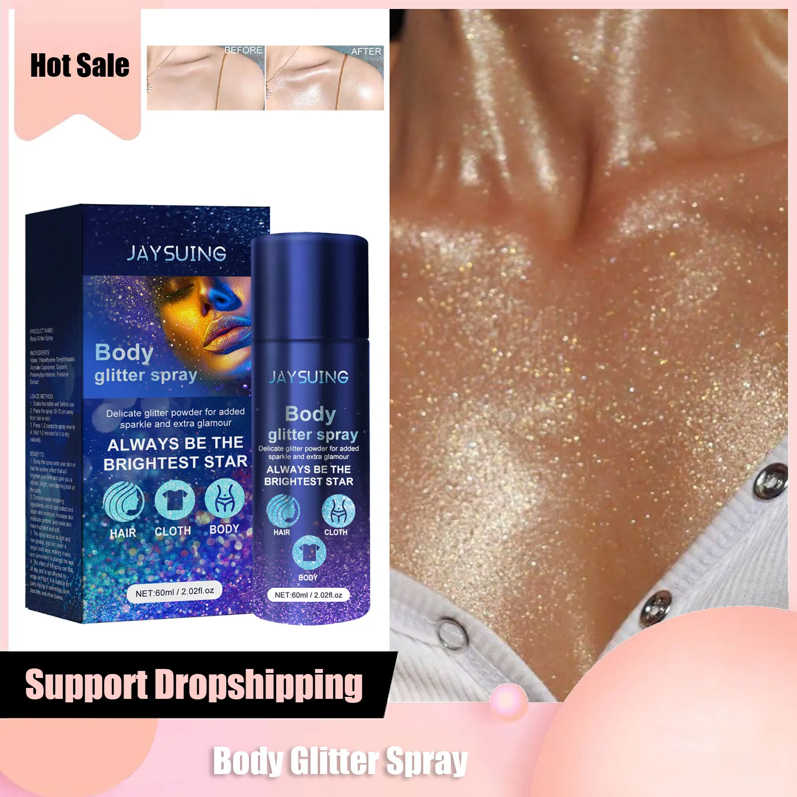 Best of Highlighter Powder Spray Waterproof Long Lasting Shiny Face Contour Hair Body Clothes Glitter Makeup For Dating Nightclub Party Reviews & Tips