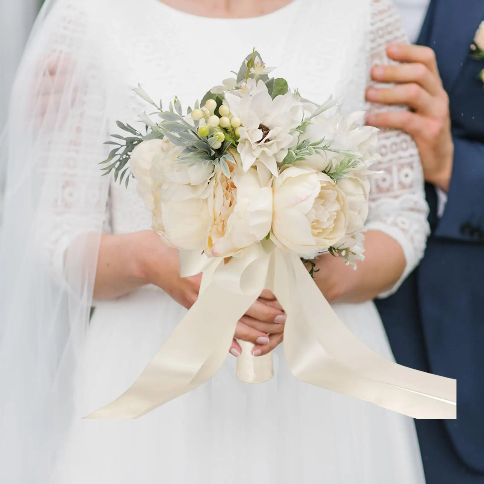 White Silk Peony Cascading Bouquets Wedding Decoration for Wedding Ceremony