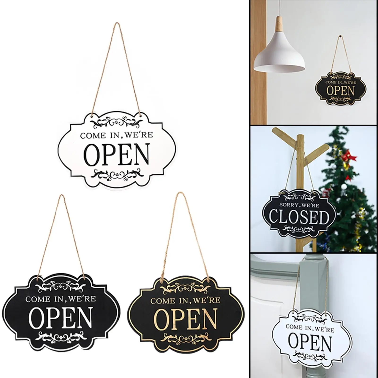 Double Sided Open and Closed Door Sign Business Sign Rustic Reversible Hanger Wood for Home Cafe Shop Farmhouse Porch Decoration