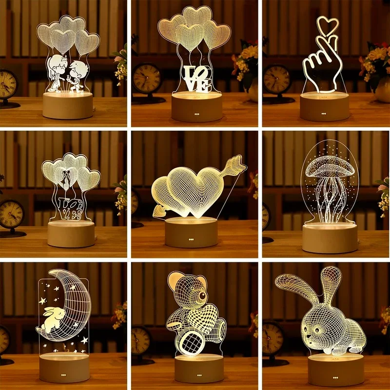 3D Lamp Acrylic USB LED Night Lights Neon Sign Lamp Xmas Christmas Decorations for Home Bedroom Birthday Decor Wedding Gifts
