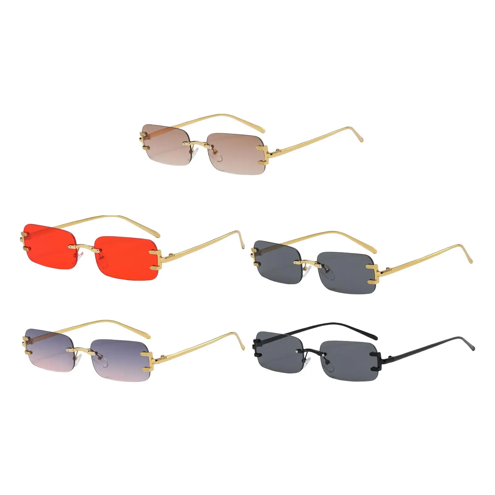 Rectangle Rimless Sunglasses Colored Lens Decorative Cosplay Work Hip Hop