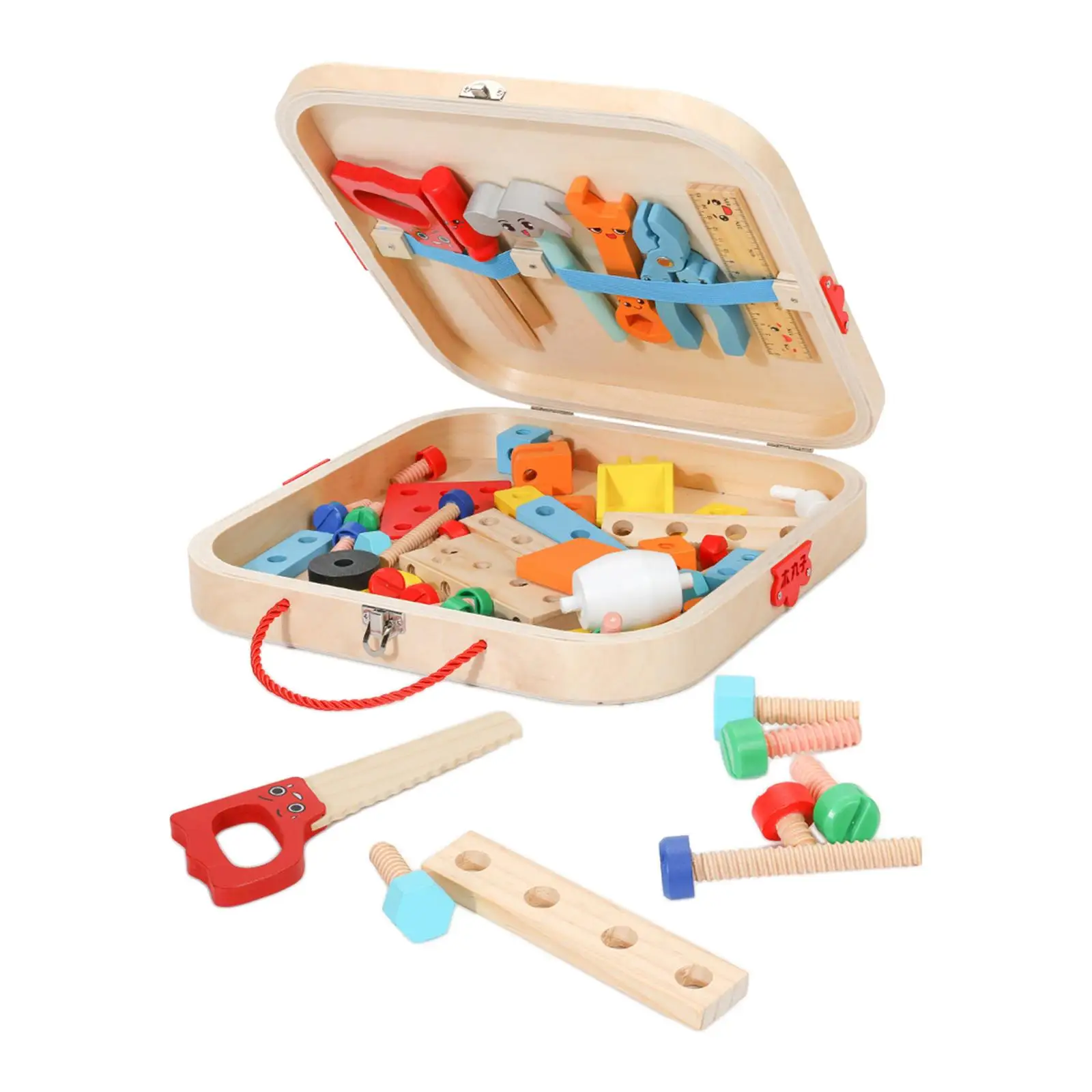 Wooden Kid Tool Set Construction Toy Set Montessori Educational Toy Wooden Toy Tool Box for Birthday Gift Home Bedroom DIY Baby
