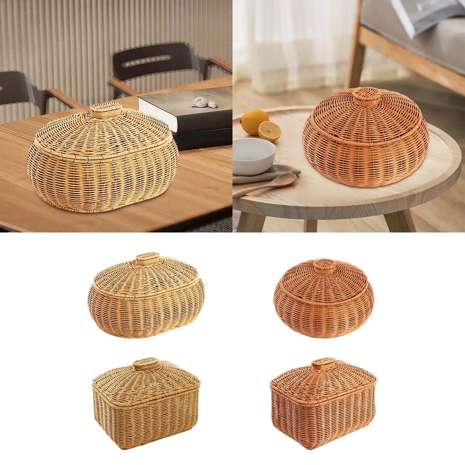 Handwoven Basket Home Décor Shelf Baskets Bin with Lid Food Storage Basket for Bathroom Living Room Bedroom Kitchen Shelves