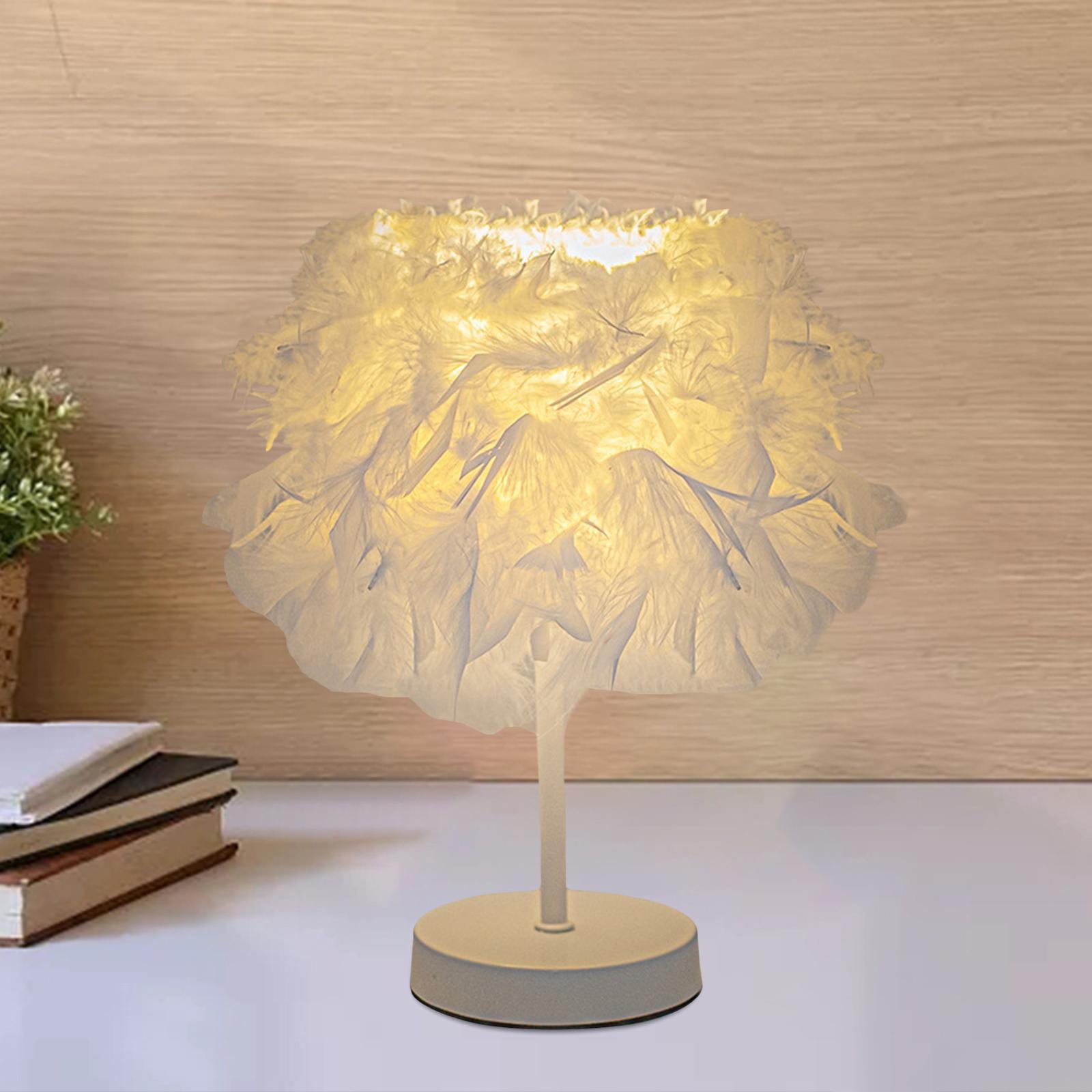 Romantic Feathers Table Lamp Decor Lantern Night Lights Desk Light for Guest Room Bedroom Wedding New Year Party