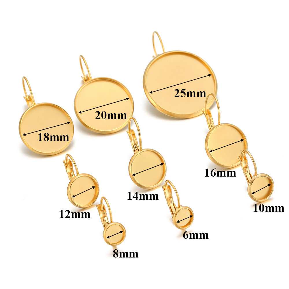 Edelstahl vergoldet 6–25 mm französischer Hebel-Cabochon-Ohrring-Fassung, leere Basis, Kamee-Tablett, DIY-Ohrschmuckzubehör, 10 Stück – Detail 1