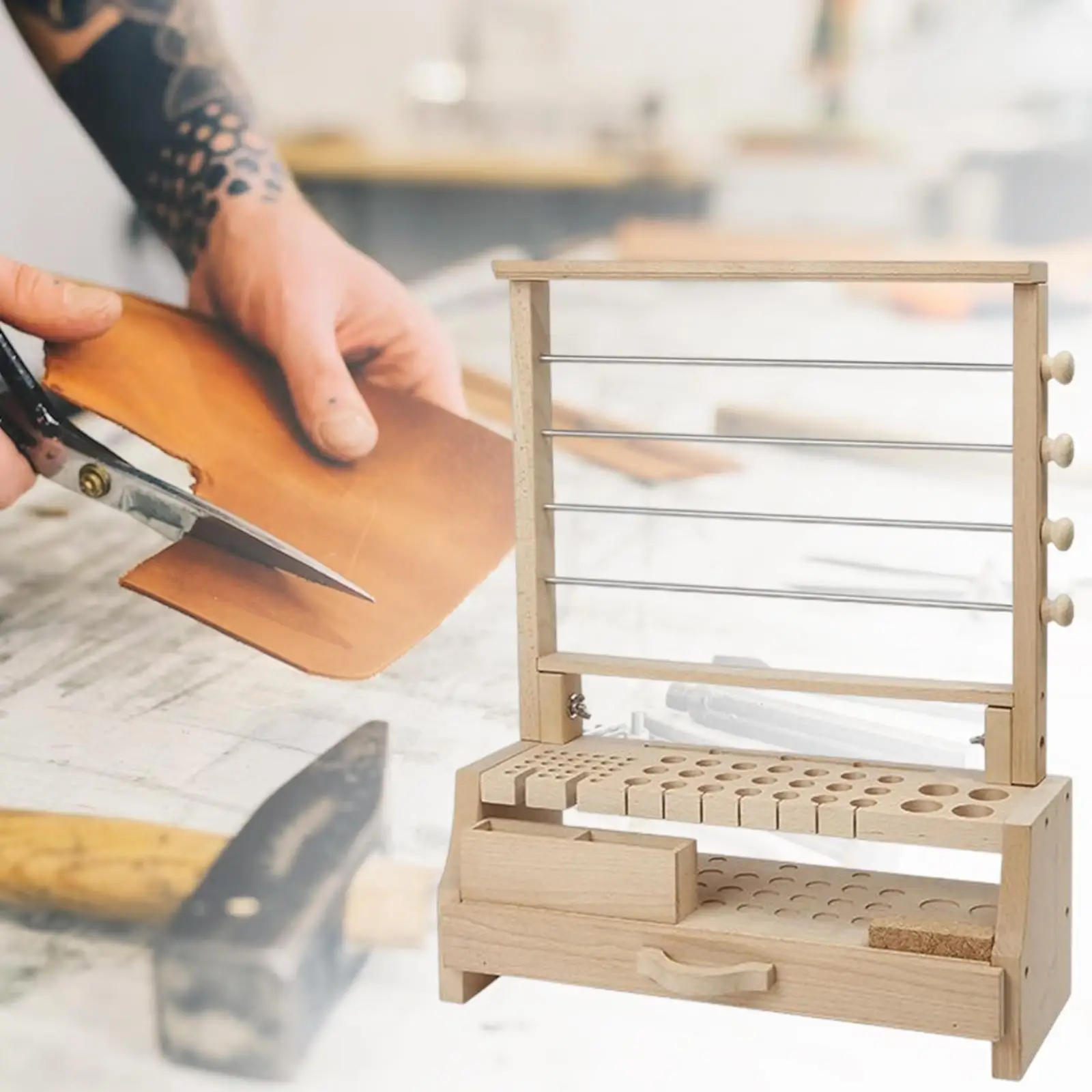 Professional Wooden Leathercraft Rack Stand Making Punch Tools Storage Tool Rack Painting Brushes Storage Rack for Drill
