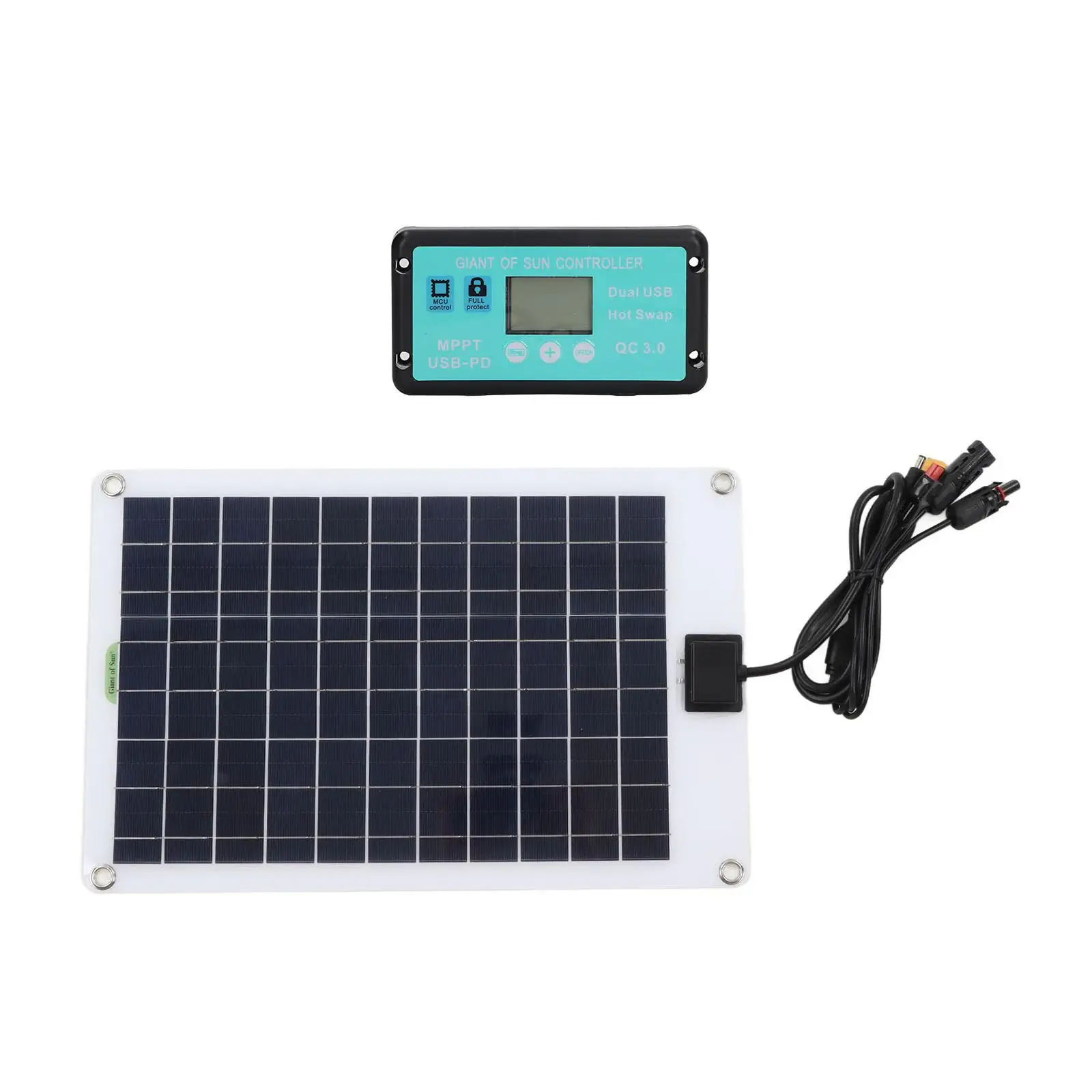 Monocrystalline Silicon Solar Panel with Dual USB Mppt Controller Solar Charge Controller LCD Display XT60 50W for Car RV Yacht