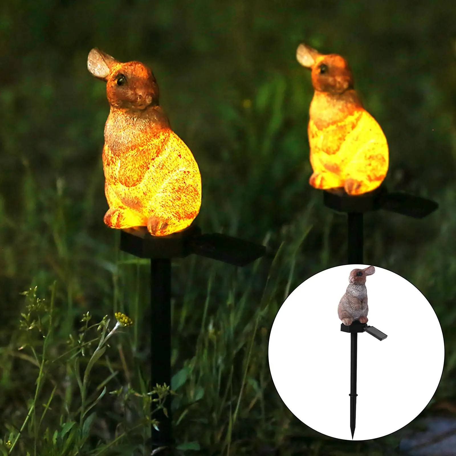 Solar Garden Lights Rabbit Lamp Landscape Light Resin Figure Lights Animal Ornament Lamp for Outdoor Lawn Walkway