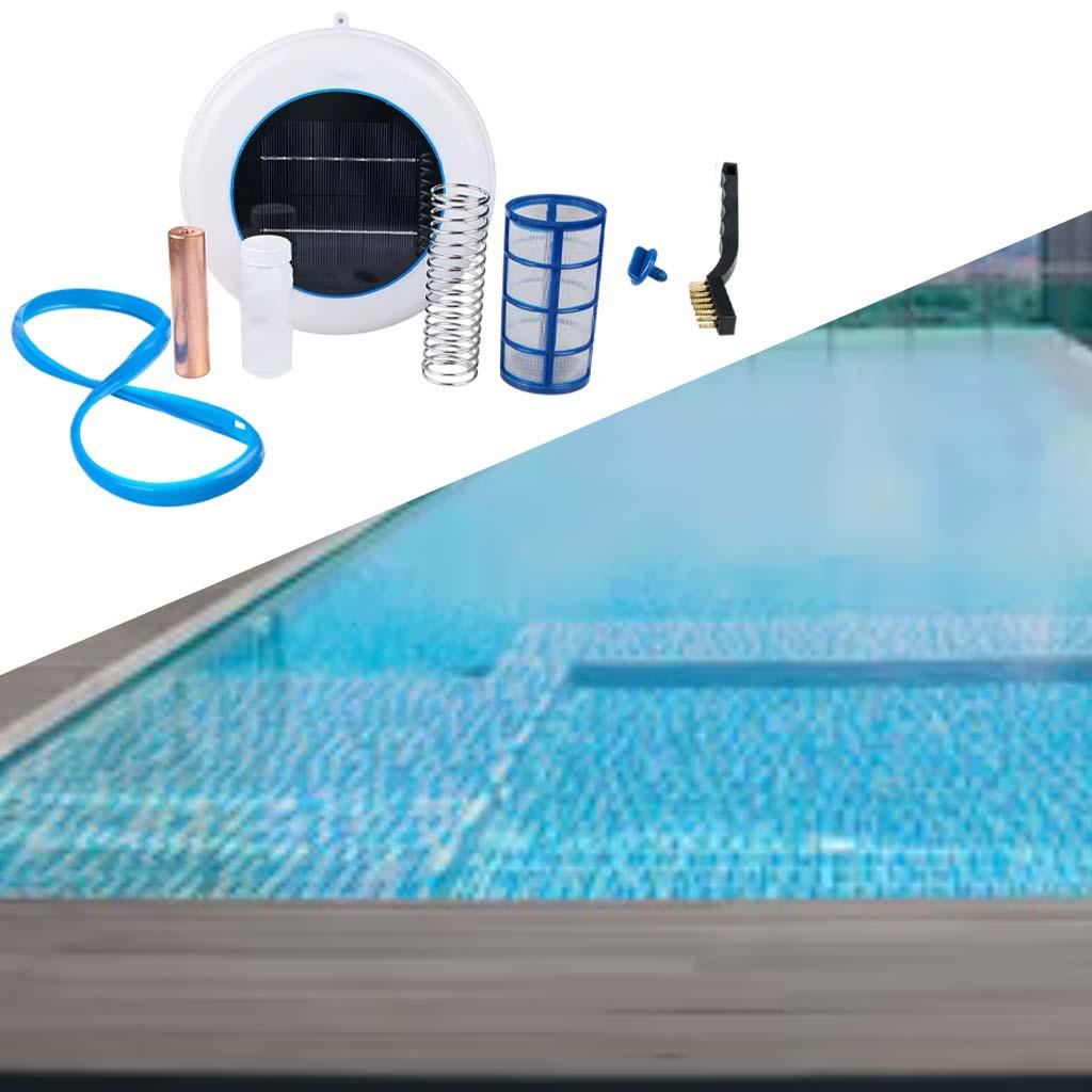 Solar energy swimming pool ionizer generate ions reduce greenhouse emissions