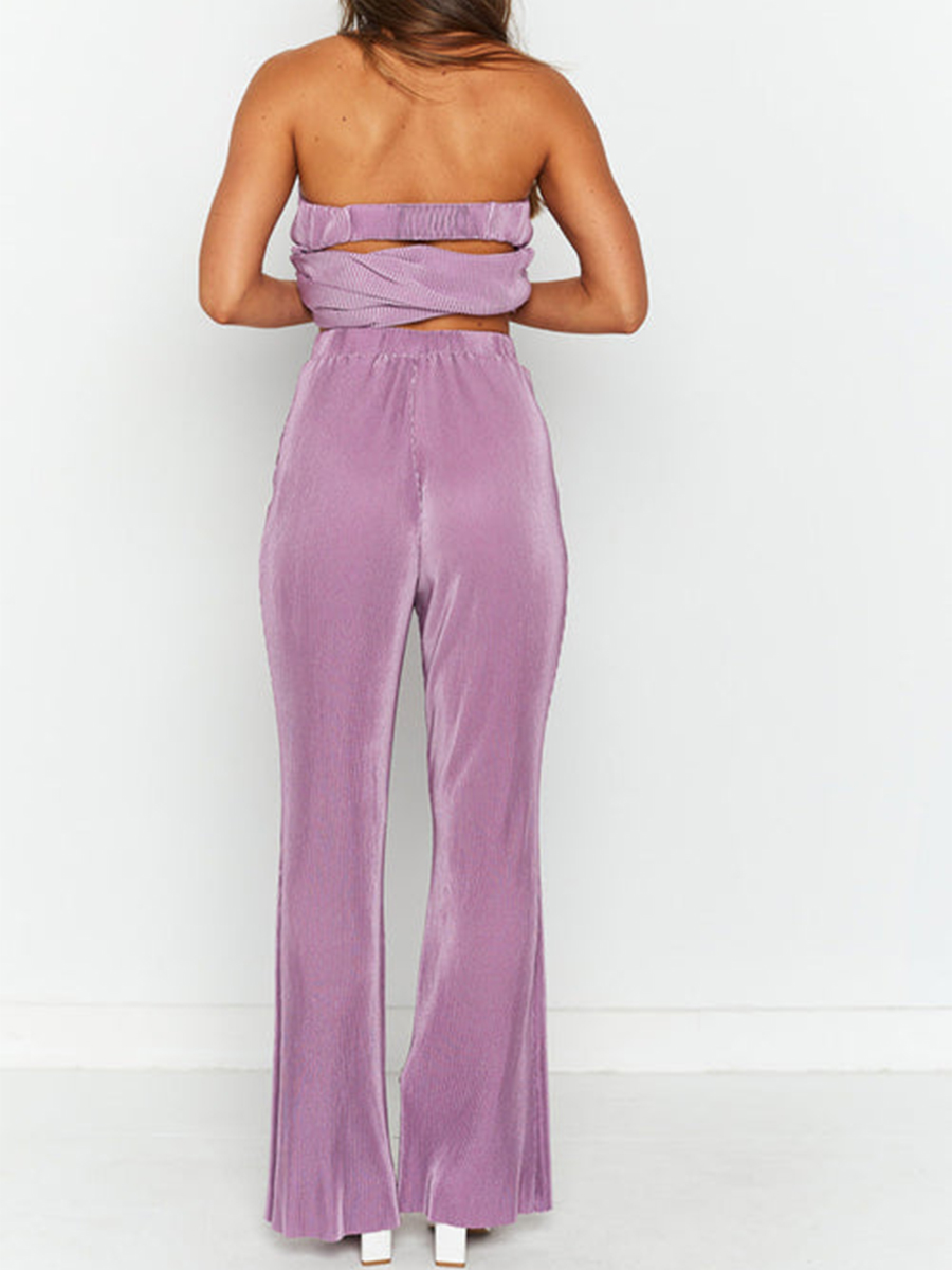 Description Picture 3 of itemChic Two-Piece Vest and Pants Suits Elegant Fashion Women Matching Sets Back Cutout Strapless Tank Top+Flare Pants Outfit