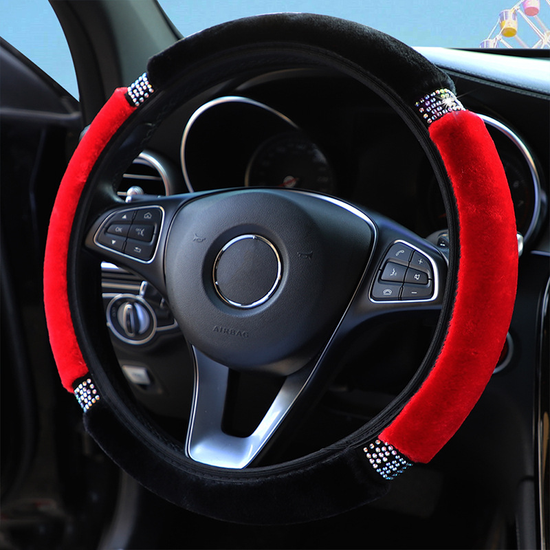 Winter-Lenkradbezug aus Kunstfell mit Strasssteinen, ohne Innenring, lange kurze Frisur, dehnbar, universelle Passform für das Auto – Detail 3