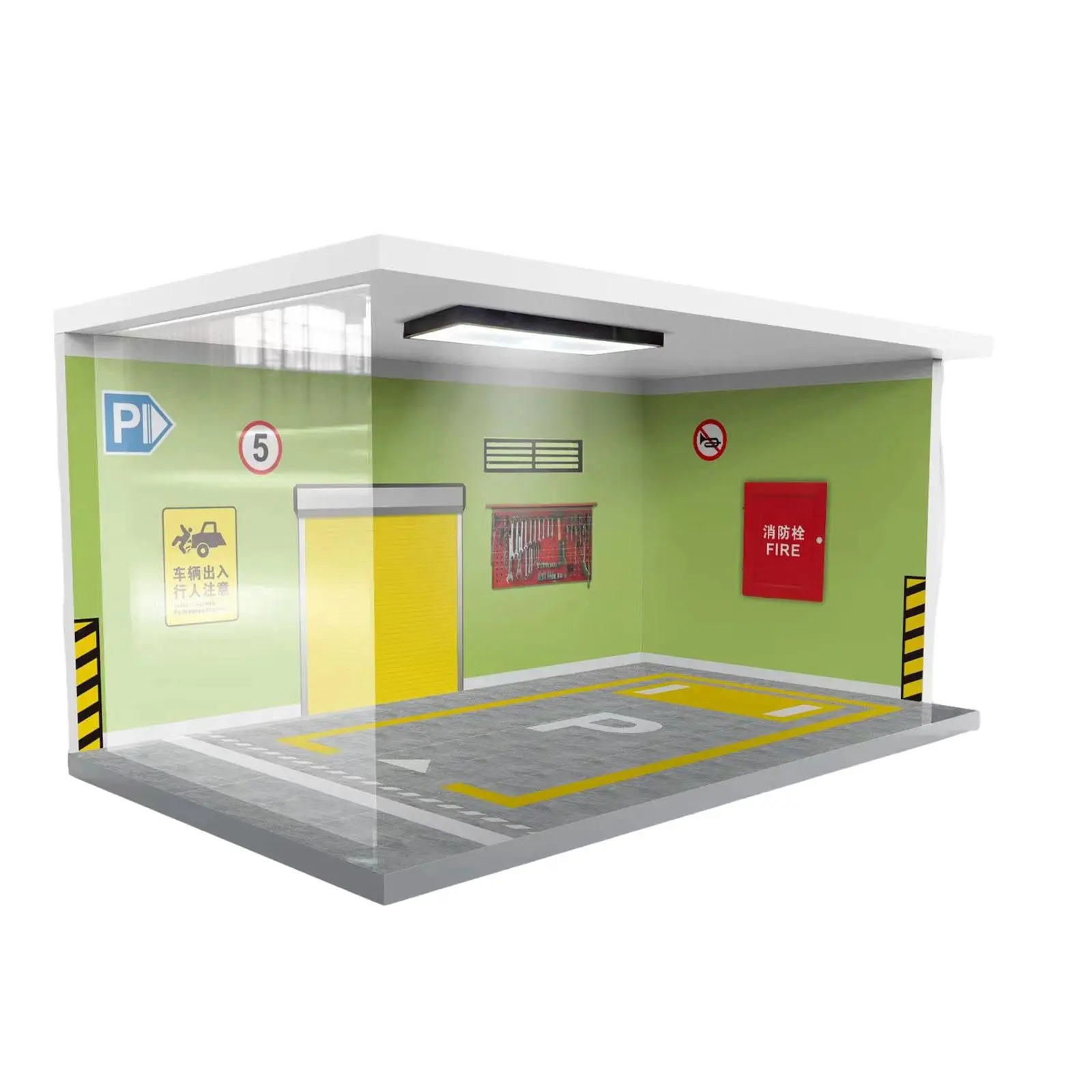 1/24 Scale Parking Lot Scene Model Garage Display Case with Lights Street Parking Lot for Desk Car Model Toy Gifts