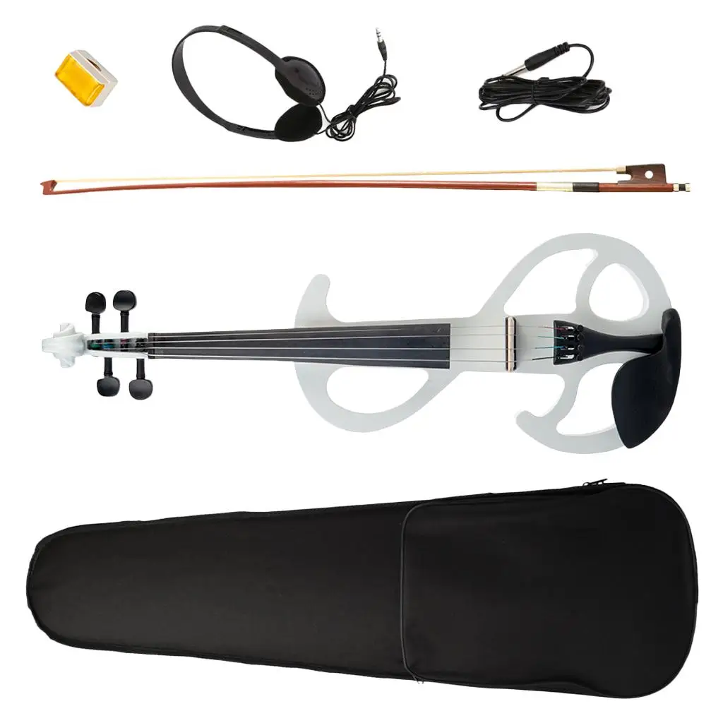 Electric Violin 4/4 Size with Case, Bow, Audio Cable, Headphone, Rosin - White, for Violinist Kids Adults Music Lovers