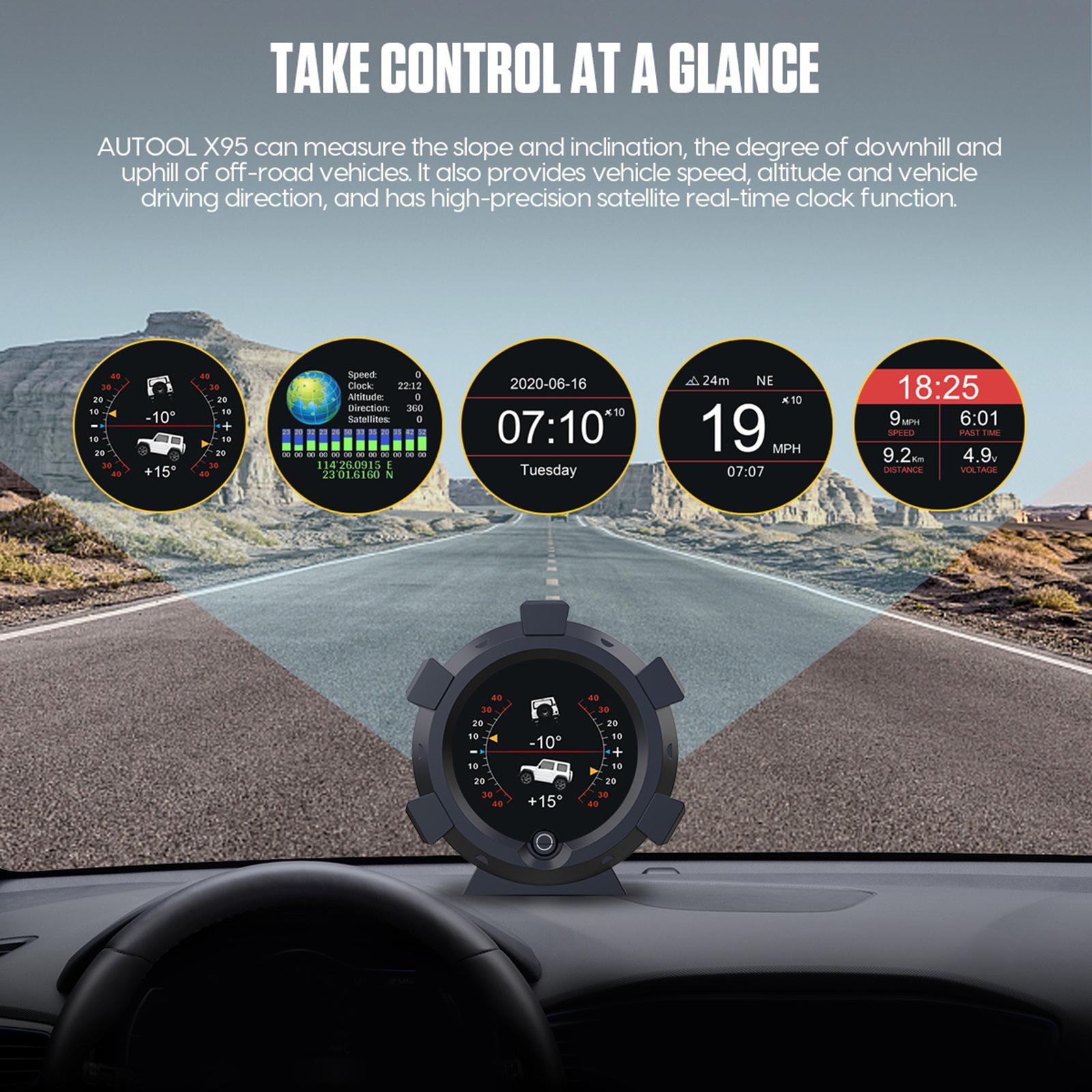 x95 GPS Speed Slope Meter Angle Slop Meter Altimeter Multifunctional HUD Head up Display for Off Road Truck Light Sensor
