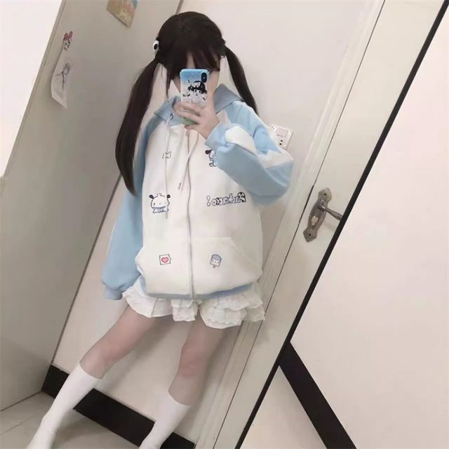 Harajuku Kawaii Little Bear Ears Hoodie Tops Autumn New Blue