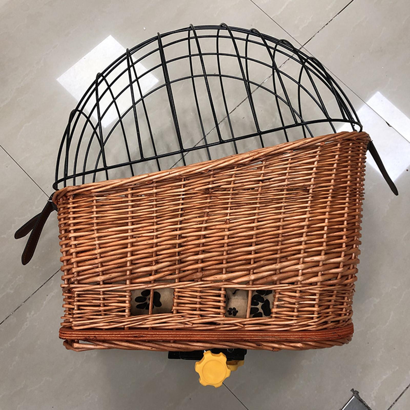 Handwoven Bike Basket Pet Carrier,  Basket Front Cat   Comfortable Removable Multi Purpose for Travelling Hiking