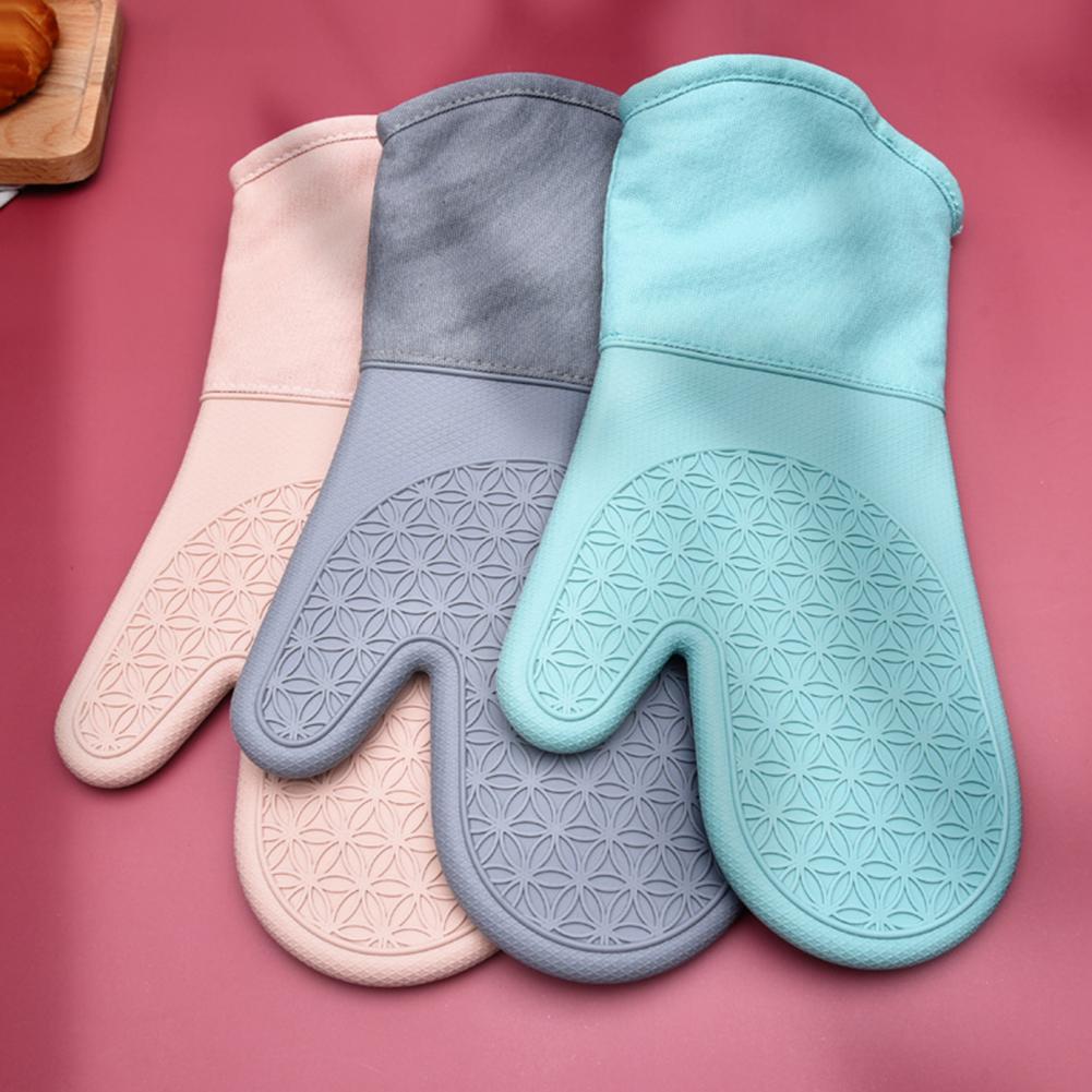 Durable Oven Mitt Silicone Soft Cotton Lining Oven Glove Anti-Scalding Anti-Slip Heat Resistant Microwave Glove Kitchen Supplies