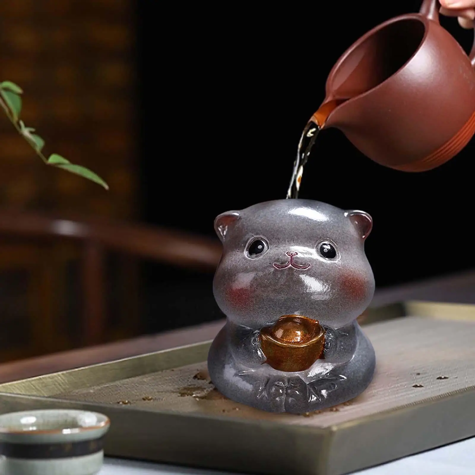 Tea Pet Cat, Tea Lovers Gift Lucky Cat Figurine for Bonsai Office Table