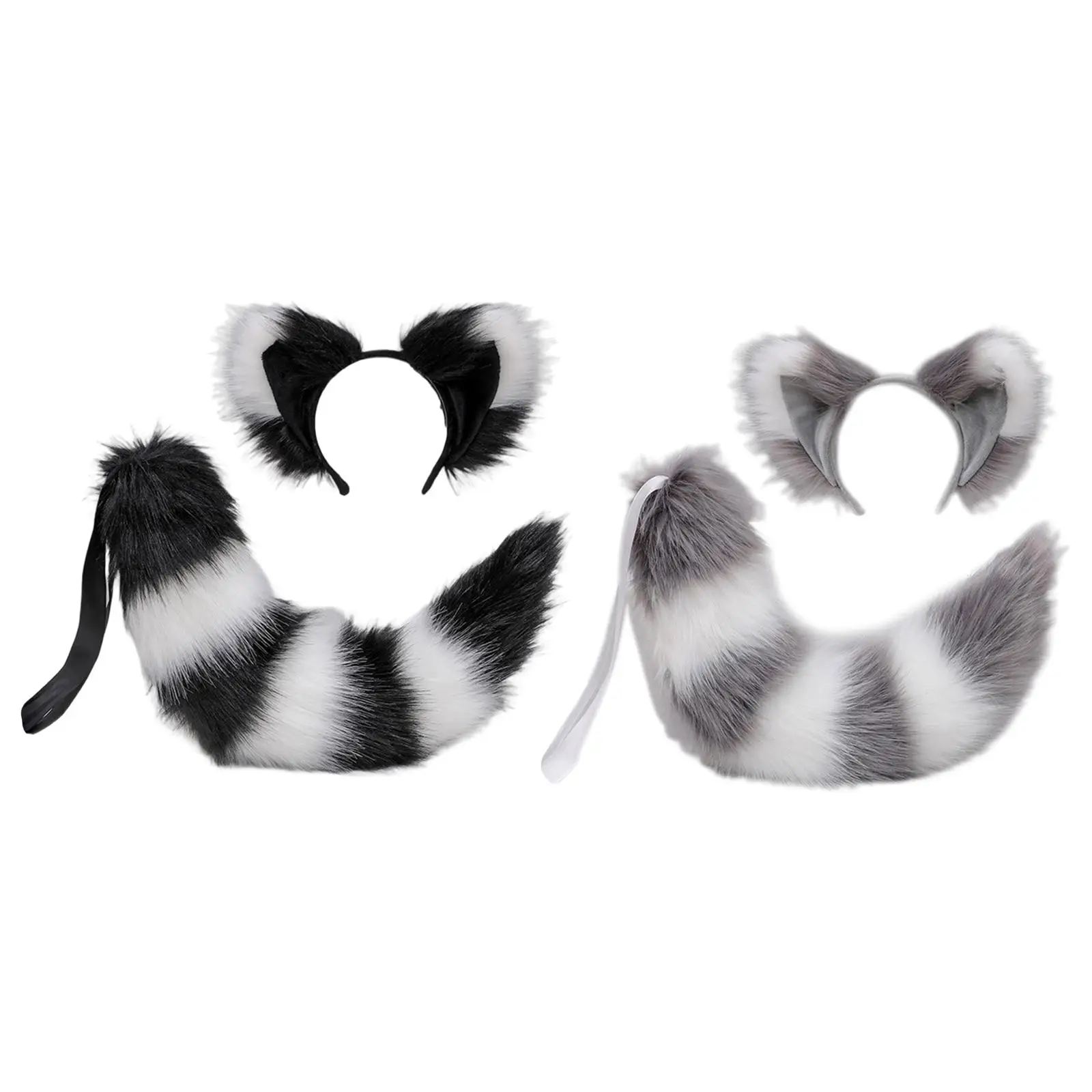 Plush Cats Ears Hair Hoop Long Tail Cosplay Animal Dress up Props Toys Costume Headwear for Halloween Birthday Stage Shows Party